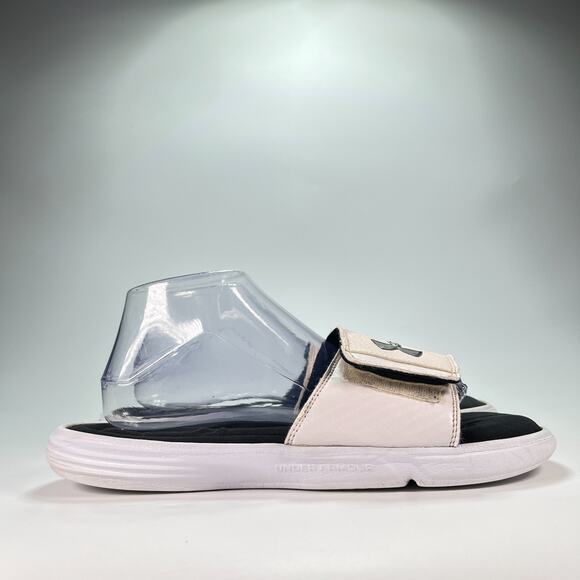 Under Armour Ignite VI White Black Adjustable Strap Slide Sandals Men's Size 10 - Picture 1 of 9